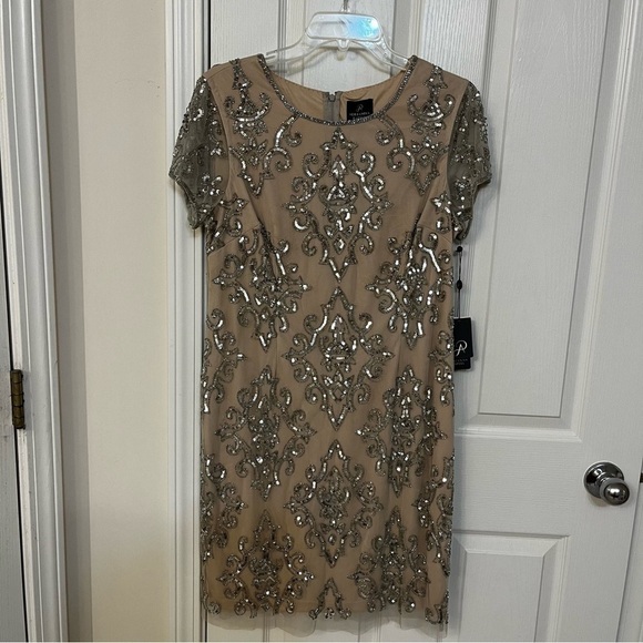 Adrianna Papell Tan and Silver Embellished Dress - Picture 4 of 12